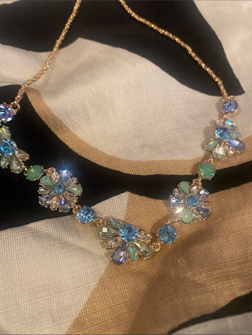 Marchesa Gold-Tone Blue & Mint Floral Crystal Necklace